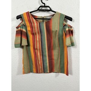 Silverado‎ Shirt Womens Small Multicolor Stripe Cold Shoulder Southwest Top